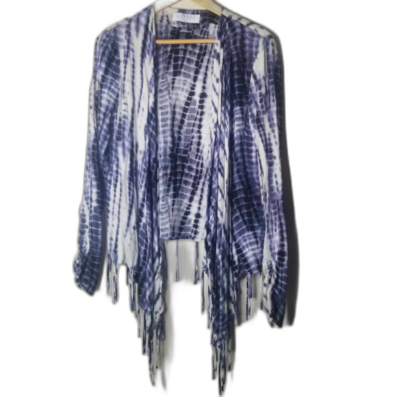 Lucy Love Sweaters - Lucy Love Womens Hippie Boho Tie Dye Fringe Cardigan Sz L